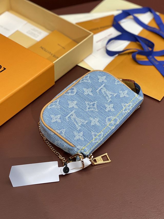 Louis vuitton origianl denim mini pochette accessoires M58009 blue