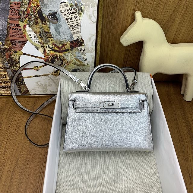 Hermes original chevre mini kelly 19 bag KG0019 argent