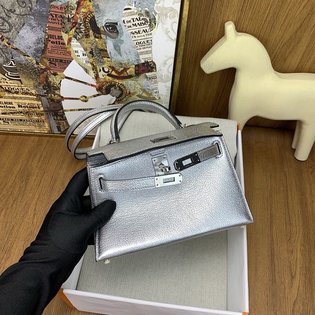 Hermes original chevre mini kelly 19 bag KG0019 argent
