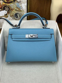 Hermes original chevre mini kelly 19 bag KG0019 blue du nord