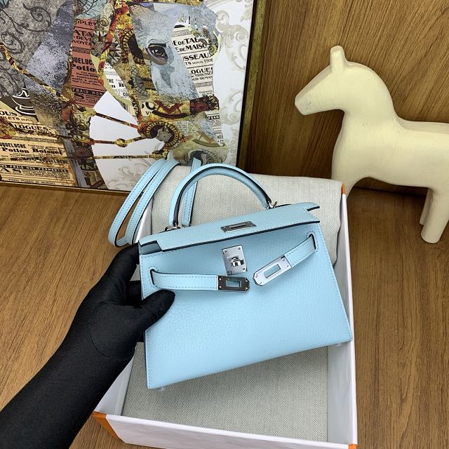 Hermes original chevre mini kelly 19 bag KG0019 blue zephyr