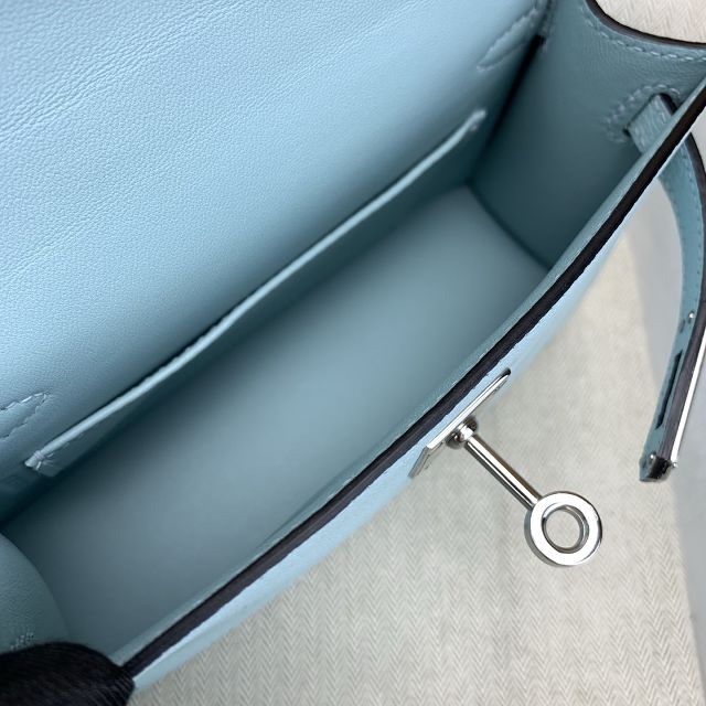 Hermes original chevre mini kelly 19 bag KG0019 blue zephyr