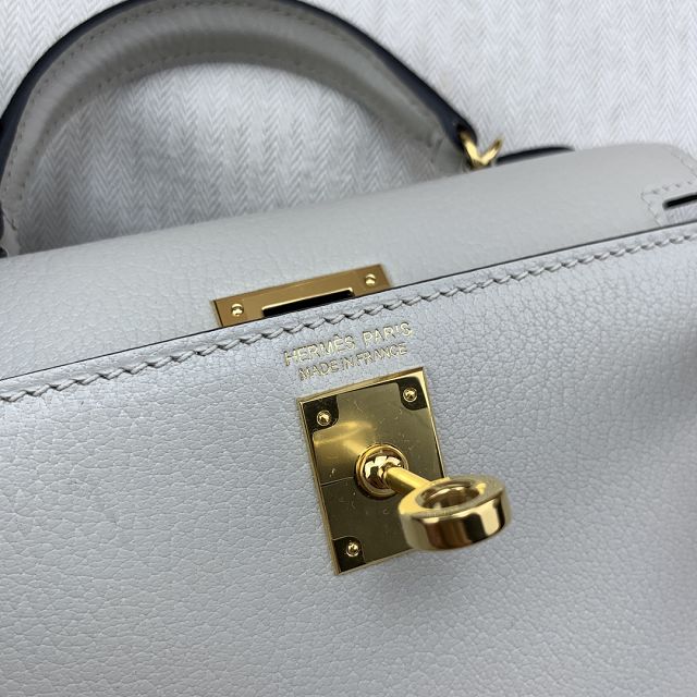 Hermes original chevre mini kelly 19 bag KG0019 grey pearl