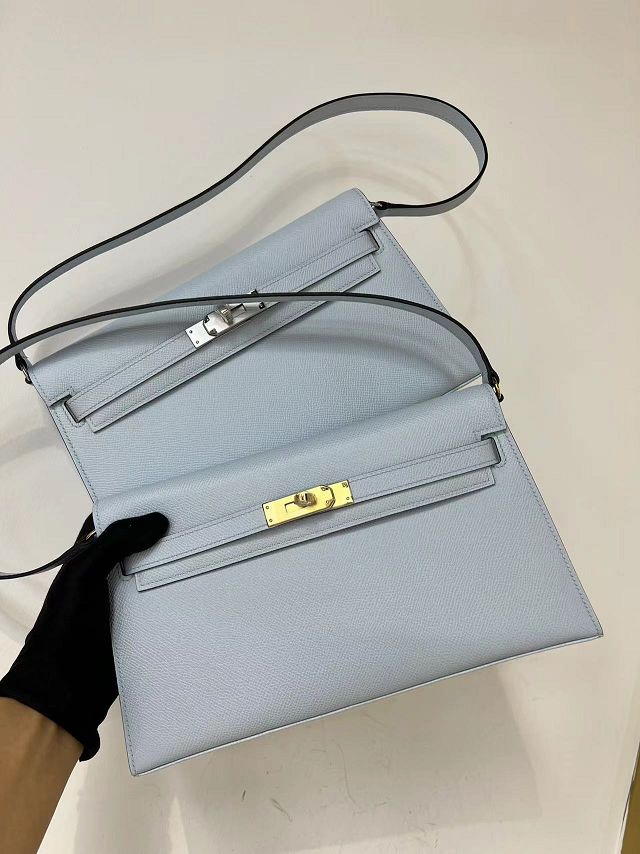 Hermes original madame leather kelly elan KE0028 blue lin