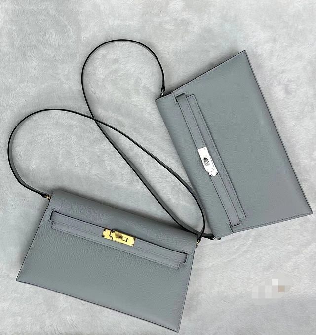 Hermes original madame leather kelly elan KE0028 blue lin