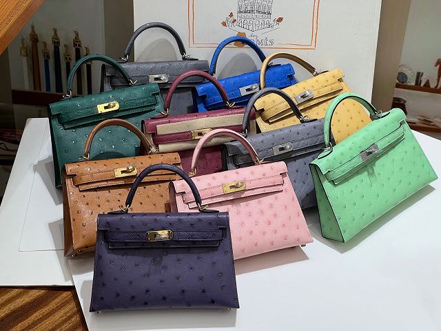 Hermes handmade genuine 100% ostrich leather kelly 19 bag K019 