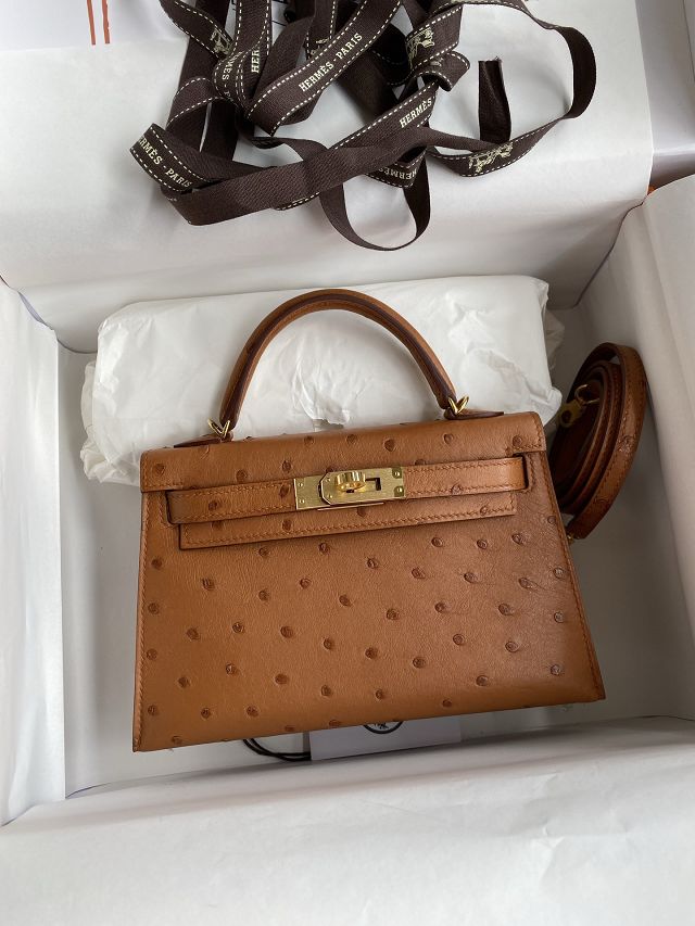 Hermes handmade genuine 100% ostrich leather kelly 19 bag K019 