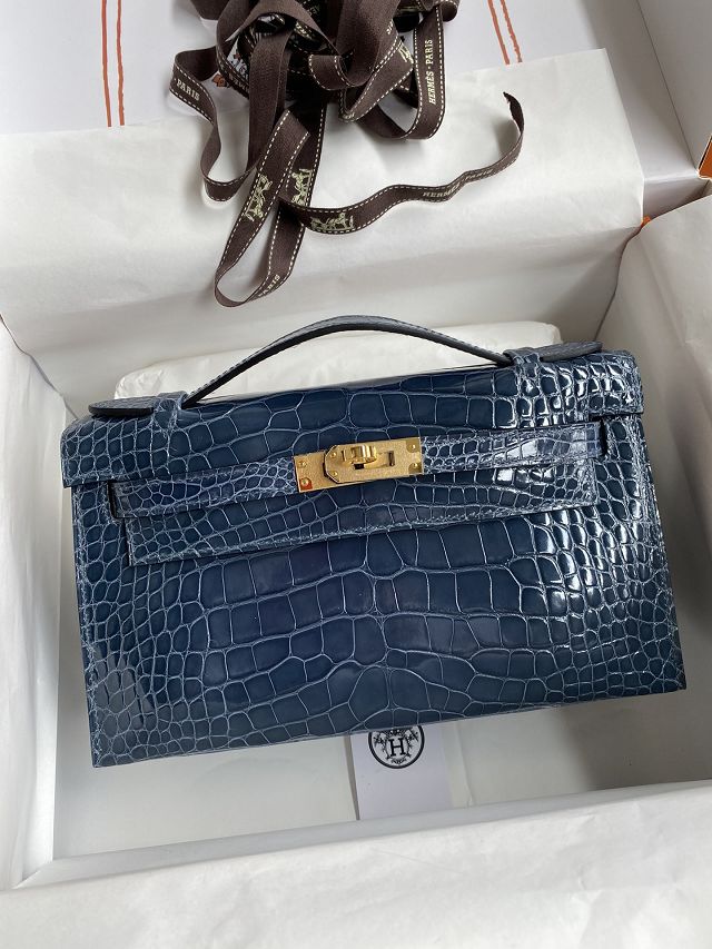 Hermes handmade genuine crocodile leather mini kelly 22 clutch K220 