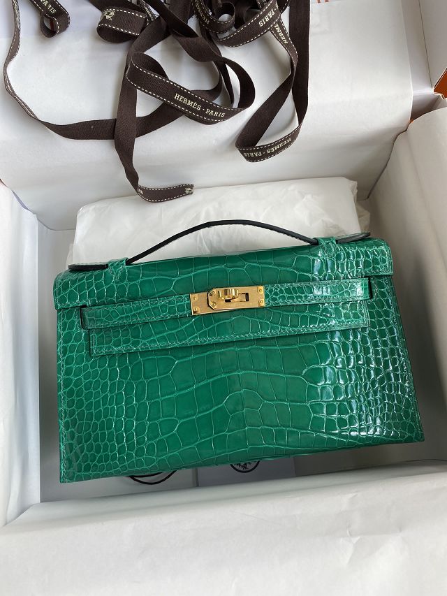 Hermes handmade genuine crocodile leather mini kelly 22 clutch K220 