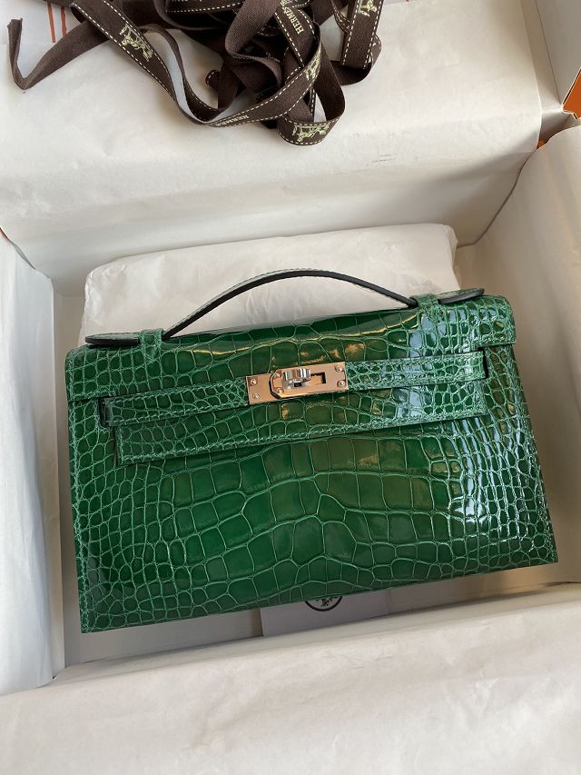 Hermes handmade genuine crocodile leather mini kelly 22 clutch K220 
