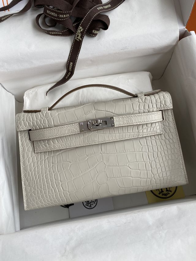 Hermes handmade genuine crocodile leather mini kelly 22 clutch K220 