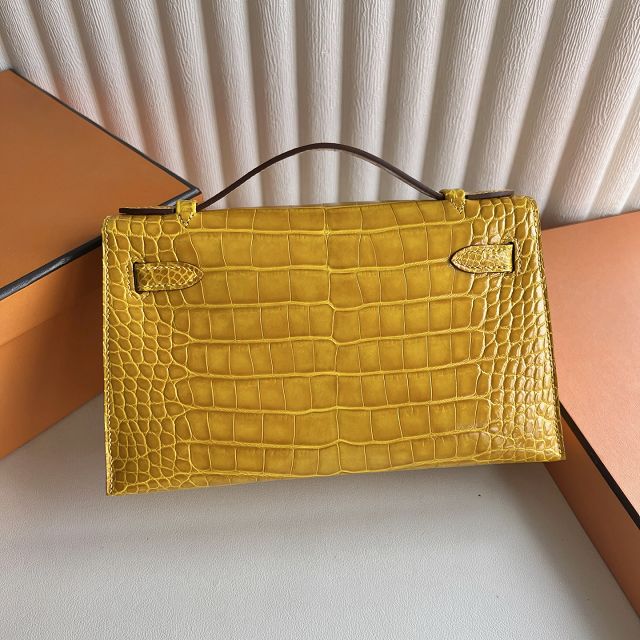 Hermes handmade genuine crocodile leather mini kelly 22 clutch K220 amber