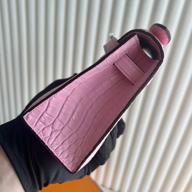 Hermes handmade genuine crocodile leather mini kelly 22 clutch K220 pink