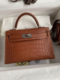 Hermes handmade genuine crocodile leather mini kelly bag K0019