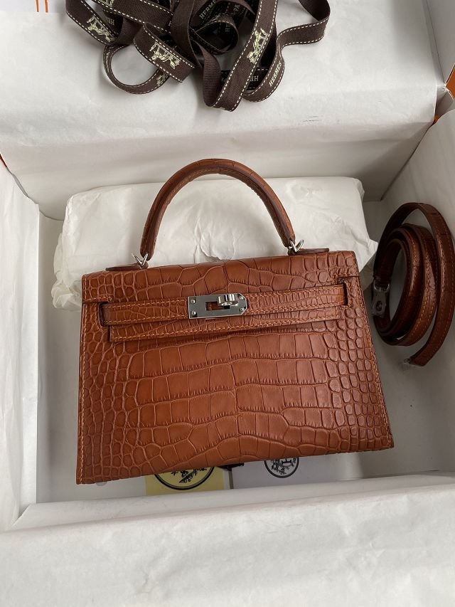 Hermes handmade genuine crocodile leather mini kelly bag K0019