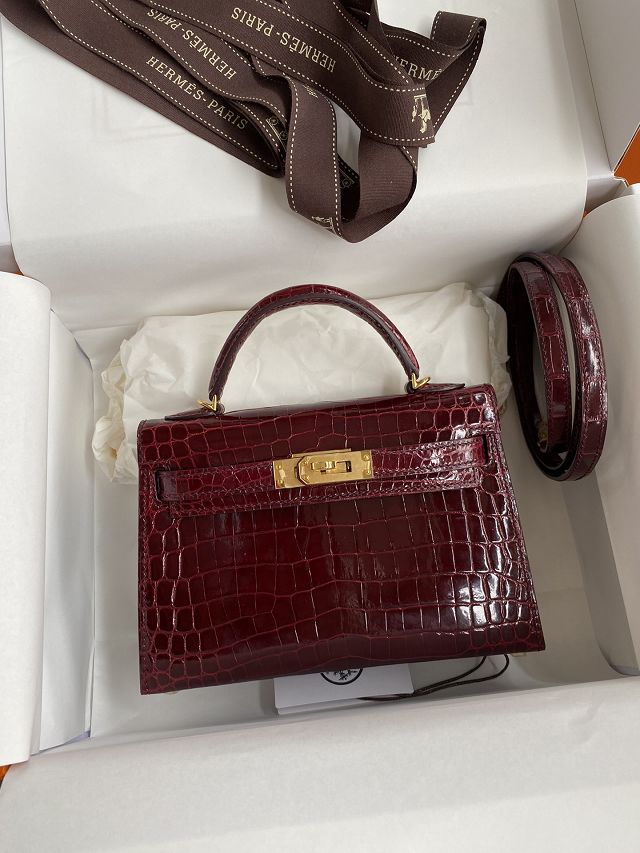 Hermes handmade genuine crocodile leather mini kelly bag K0019