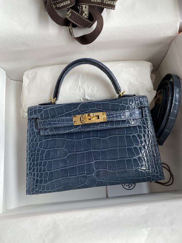 Hermes handmade genuine crocodile leather mini kelly bag K0019