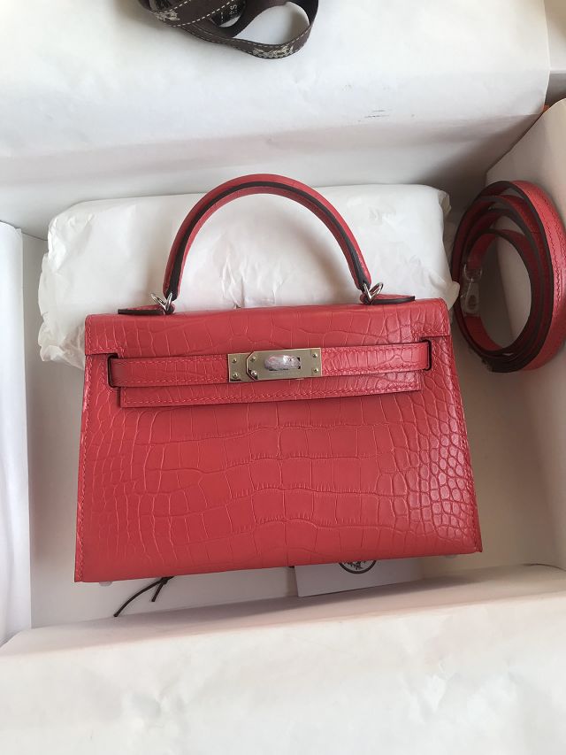 Hermes handmade genuine crocodile leather mini kelly bag K0019