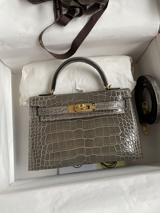 Hermes handmade genuine crocodile leather mini kelly bag K0019