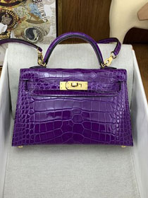 Hermes handmade genuine crocodile leather mini kelly bag K0019 crocus