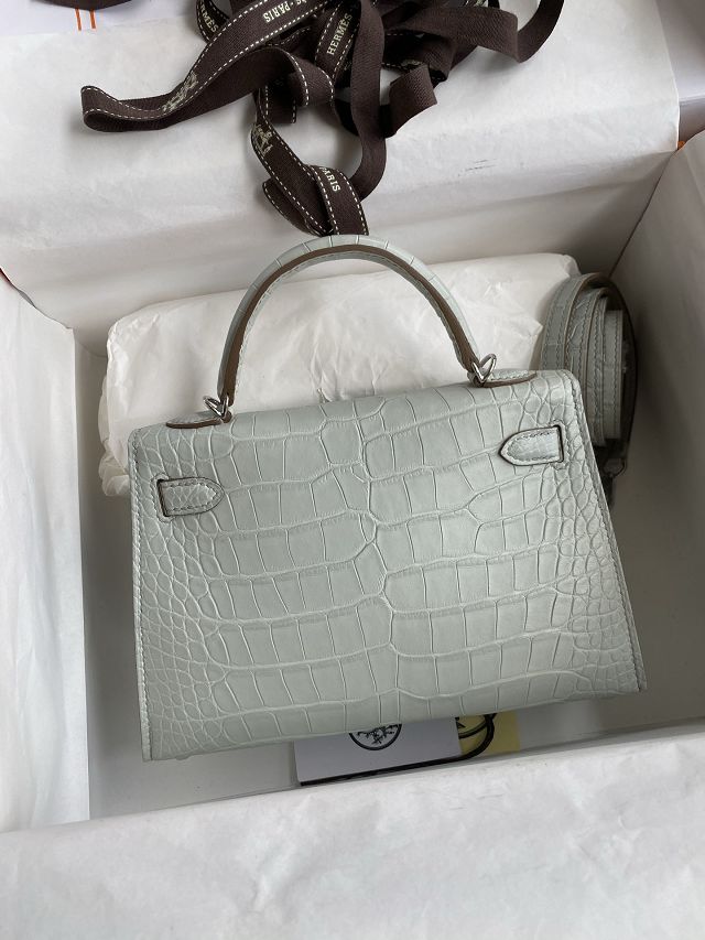 Hermes handmade genuine crocodile leather mini kelly bag K0019 gris ciment