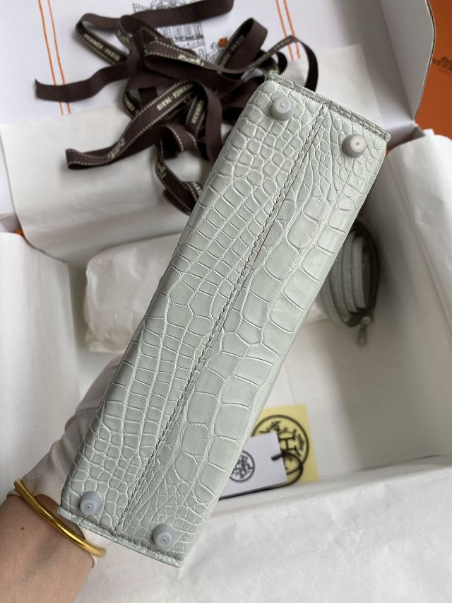 Hermes handmade genuine crocodile leather mini kelly bag K0019 gris ciment
