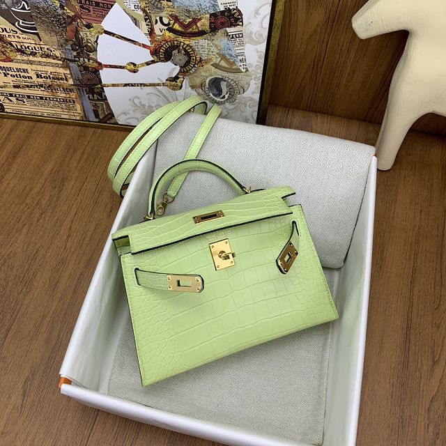 Hermes handmade genuine crocodile leather mini kelly bag K0019 jaune bkurgeon