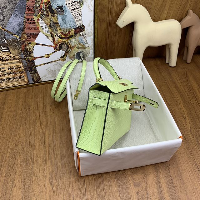 Hermes handmade genuine crocodile leather mini kelly bag K0019 jaune bkurgeon