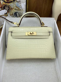 Hermes handmade genuine crocodile leather mini kelly bag K0019 vanille