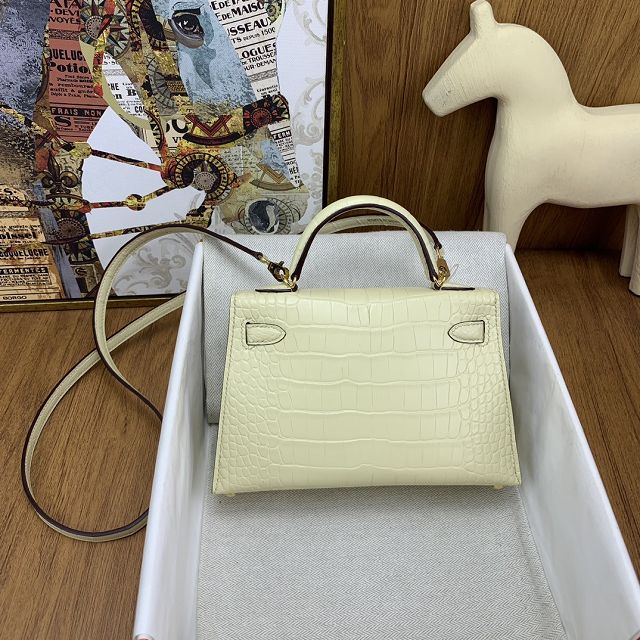 Hermes handmade genuine crocodile leather mini kelly bag K0019 vanille
