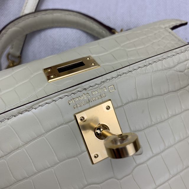 Hermes handmade genuine crocodile leather mini kelly bag K0019 vanille