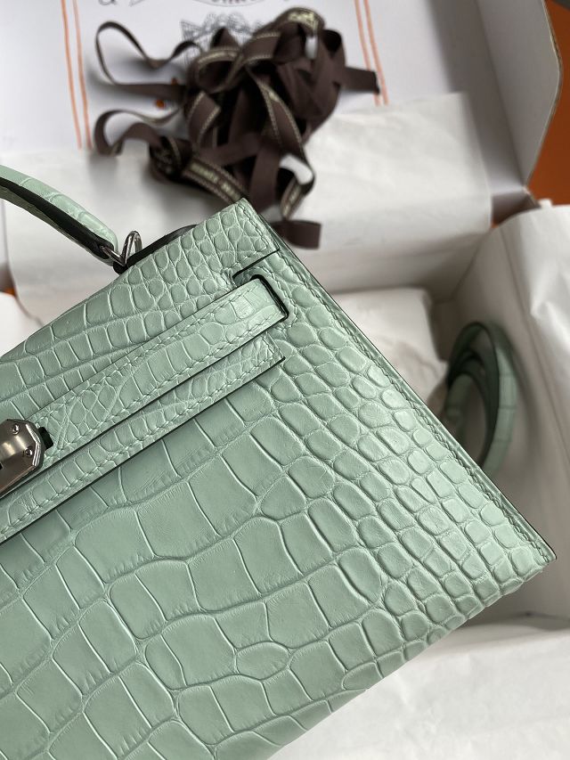 Hermes handmade genuine crocodile leather mini kelly bag K0019 vert eau