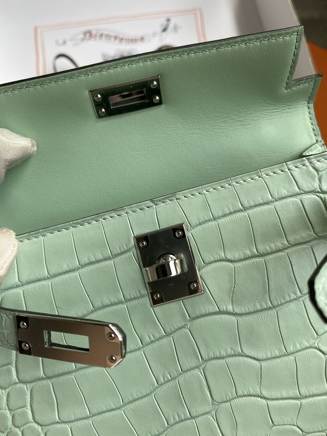 Hermes handmade genuine crocodile leather mini kelly bag K0019 vert eau