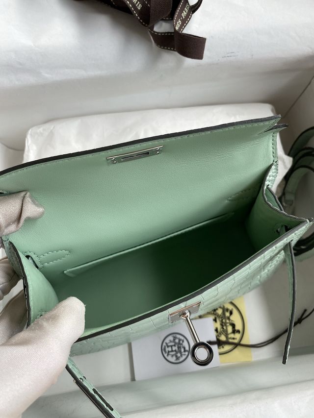 Hermes handmade genuine crocodile leather mini kelly bag K0019 vert eau