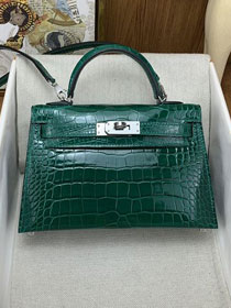 Hermes handmade genuine crocodile leather mini kelly bag K0019 vert emeraude