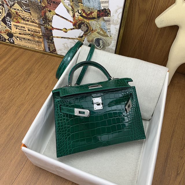 Hermes handmade genuine crocodile leather mini kelly bag K0019 vert emeraude