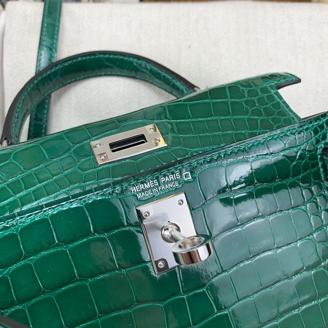 Hermes handmade genuine crocodile leather mini kelly bag K0019 vert emeraude