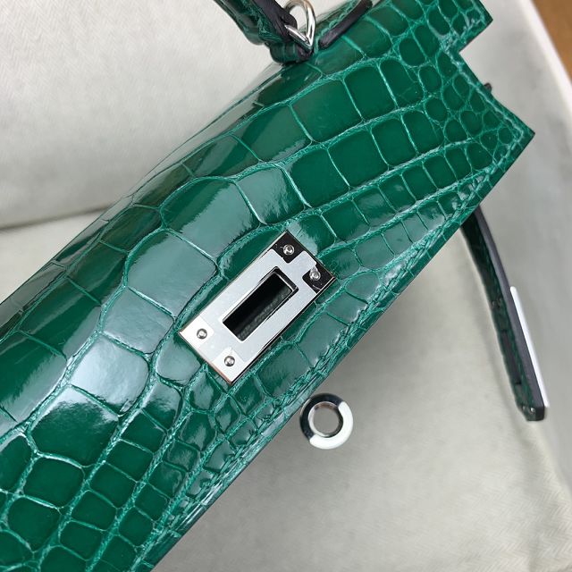 Hermes handmade genuine crocodile leather mini kelly bag K0019 vert emeraude