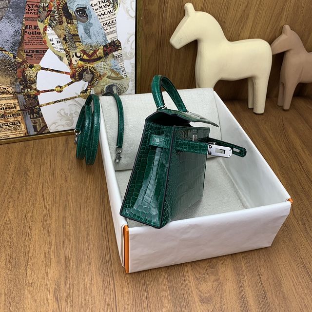 Hermes handmade genuine crocodile leather mini kelly bag K0019 vert emeraude