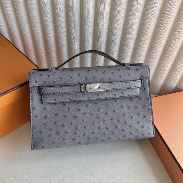 Hermes handmade genuine ostrich leather mini kelly 22 clutch K220