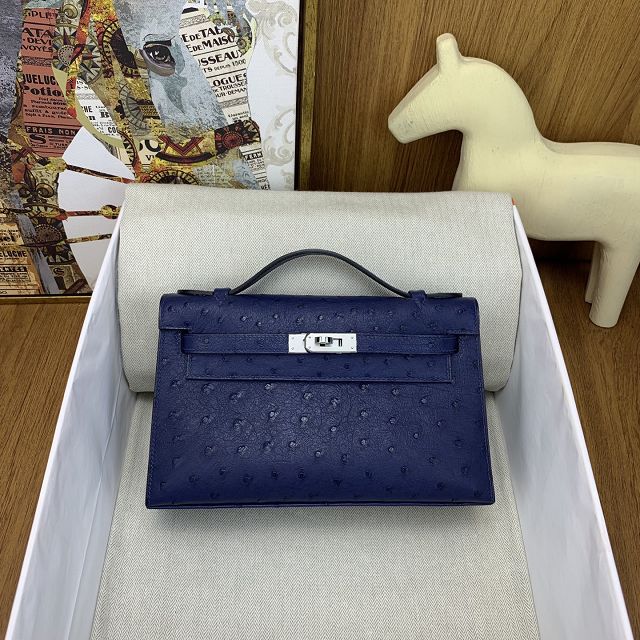 Hermes handmade genuine ostrich leather mini kelly 22 clutch K220