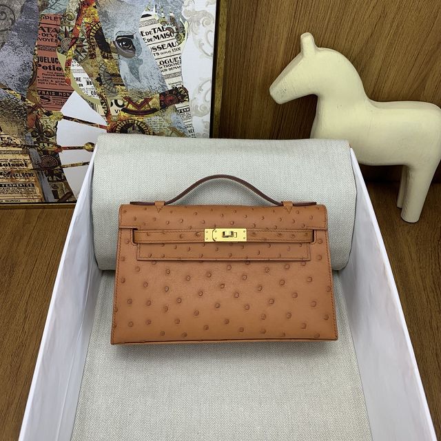 Hermes handmade genuine ostrich leather mini kelly 22 clutch K220
