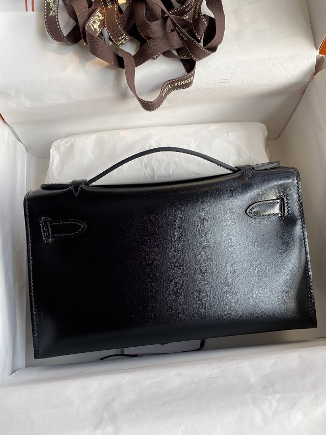 Hermes original box leather mini kelly 22 clutch K0012 black