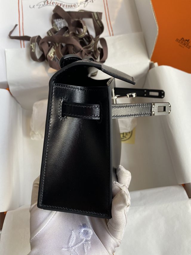 Hermes original box leather mini kelly 22 clutch K0012 black