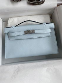 Hermes original swift leather mini kelly 22 clutch K0012 azur