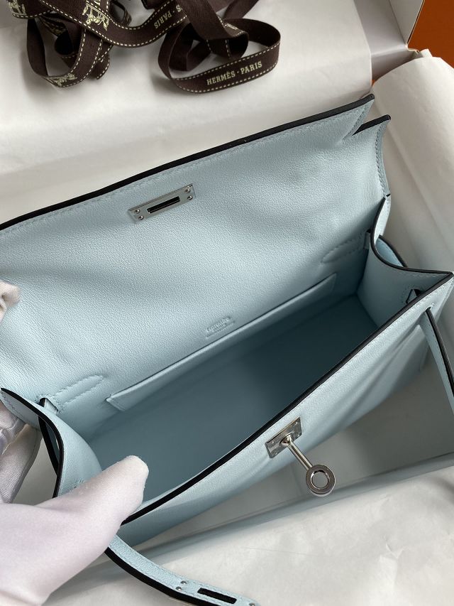Hermes original swift leather mini kelly 22 clutch K0012 azur