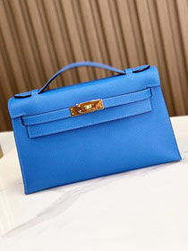 Hermes original epsom leather mini kelly 22 clutch K012 blue hydra