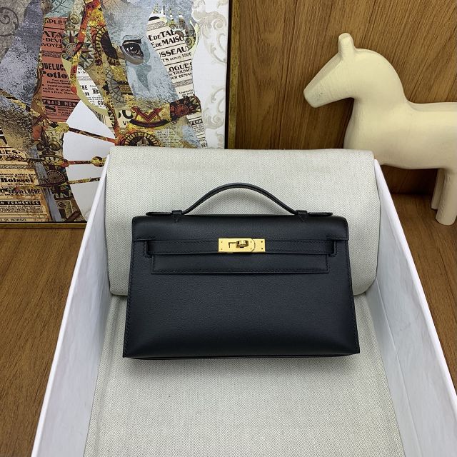 Hermes original swift leather mini kelly 22 clutch K0012 black