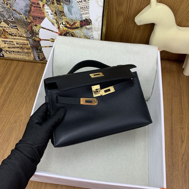 Hermes original swift leather mini kelly 22 clutch K0012 black