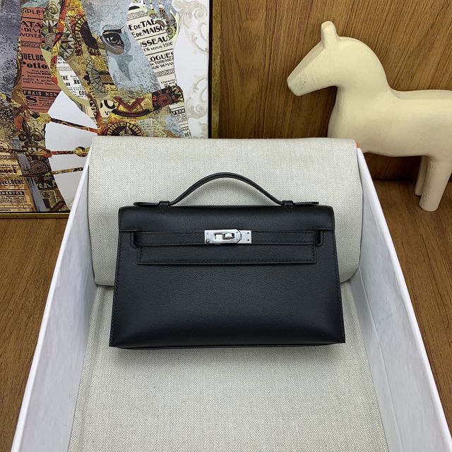 Hermes original swift leather mini kelly 22 clutch K0012 black